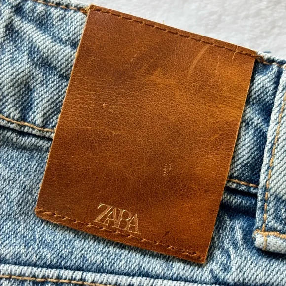 ZARA High Rise Full Length Straight Leg Blue Jeans--6 - Picture 12 of 16